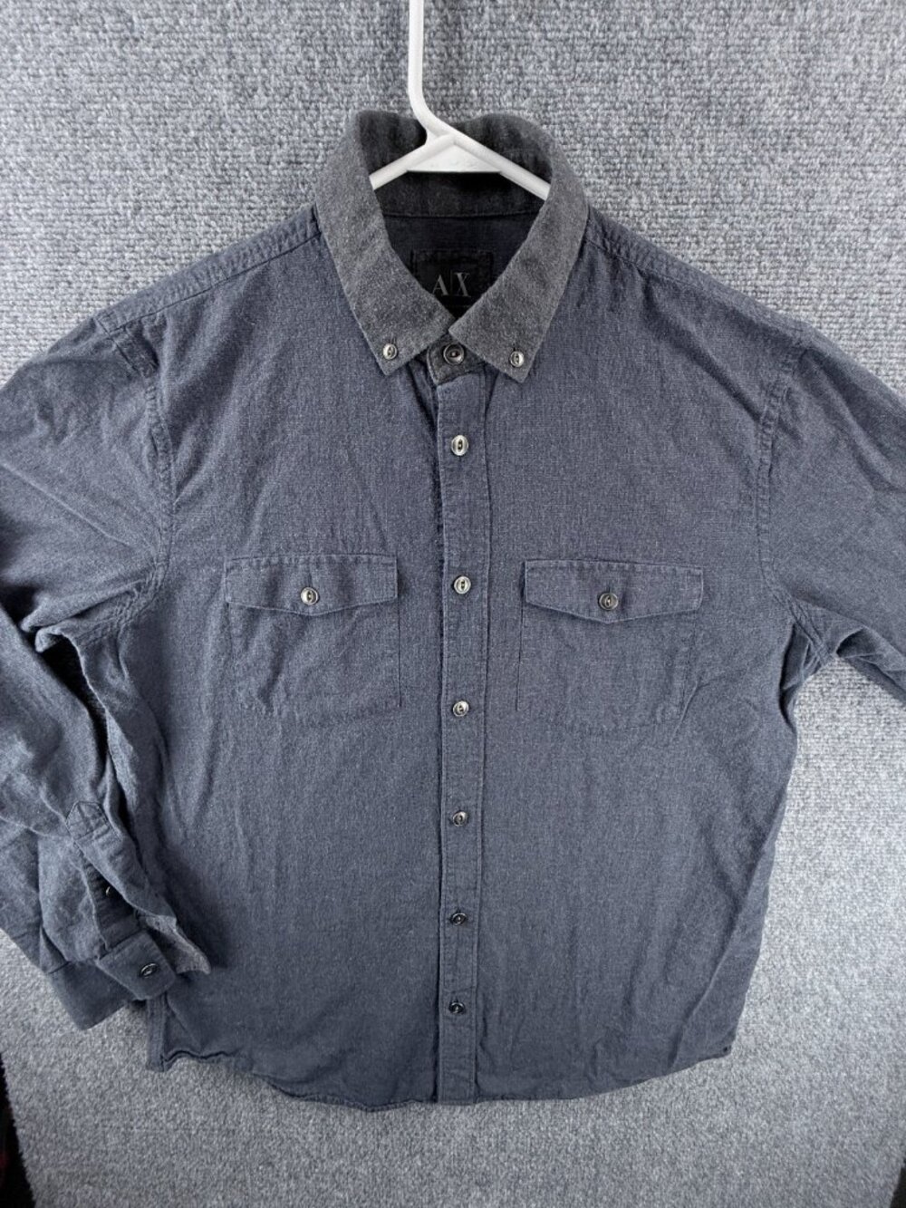 Armani Flannel All Cotton Medium Contrast Collar Button-Down Gray Pocket Italian